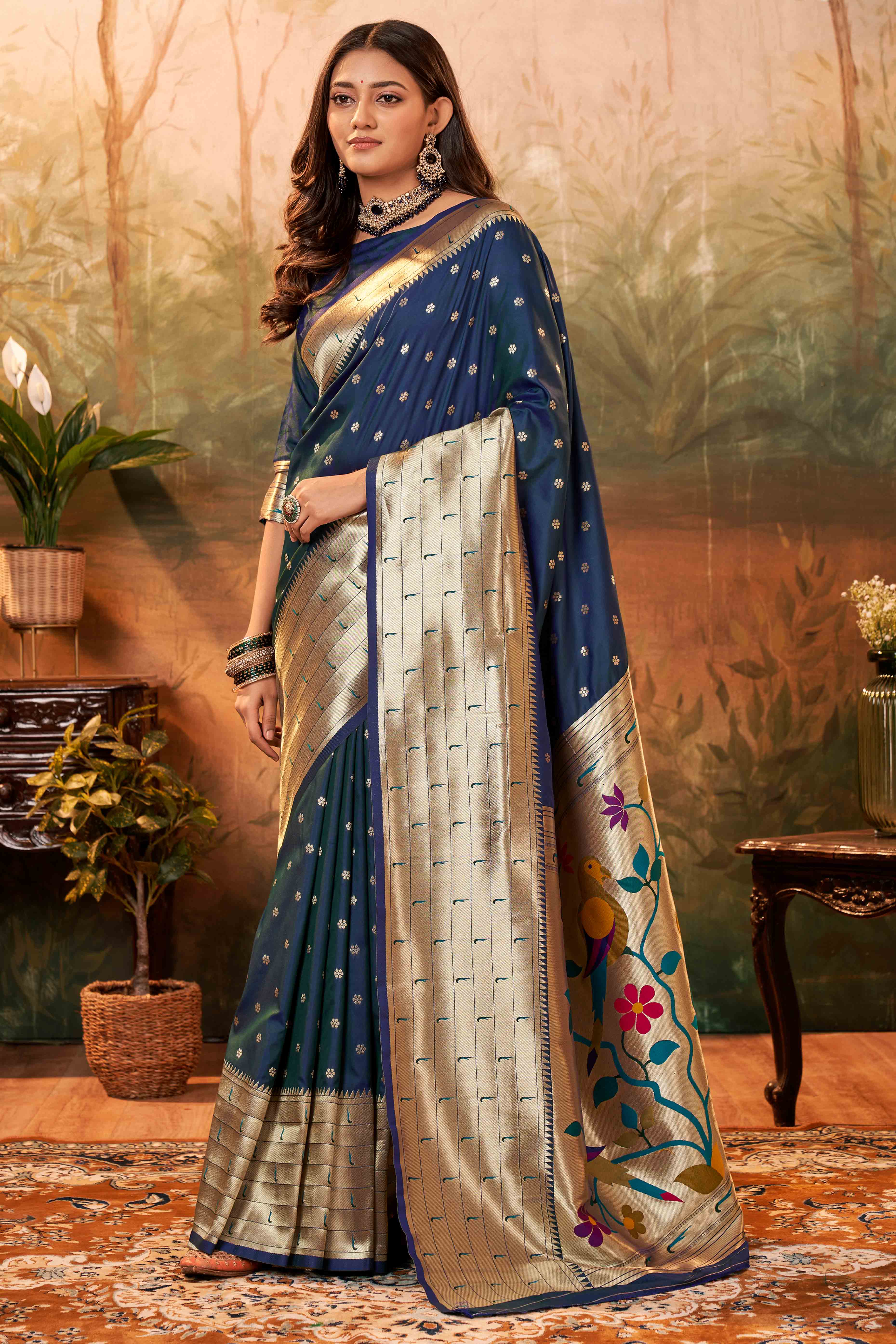 Blue Zari Weaving Pure Silk Paithani Saree