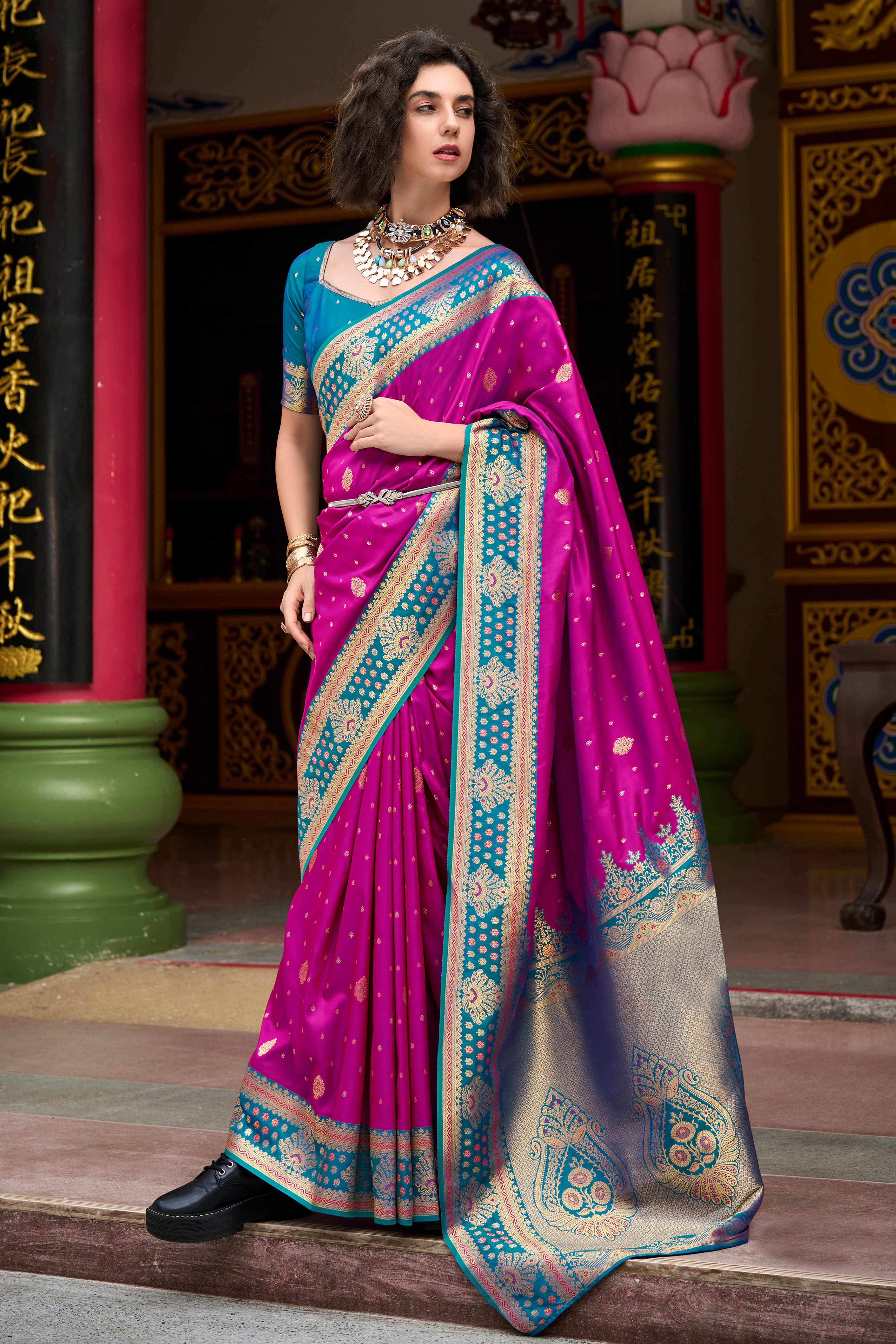 Pure Soft Banarasi Silk Saree in Rich Purple Hue with Timeless Zari Butti Patterns