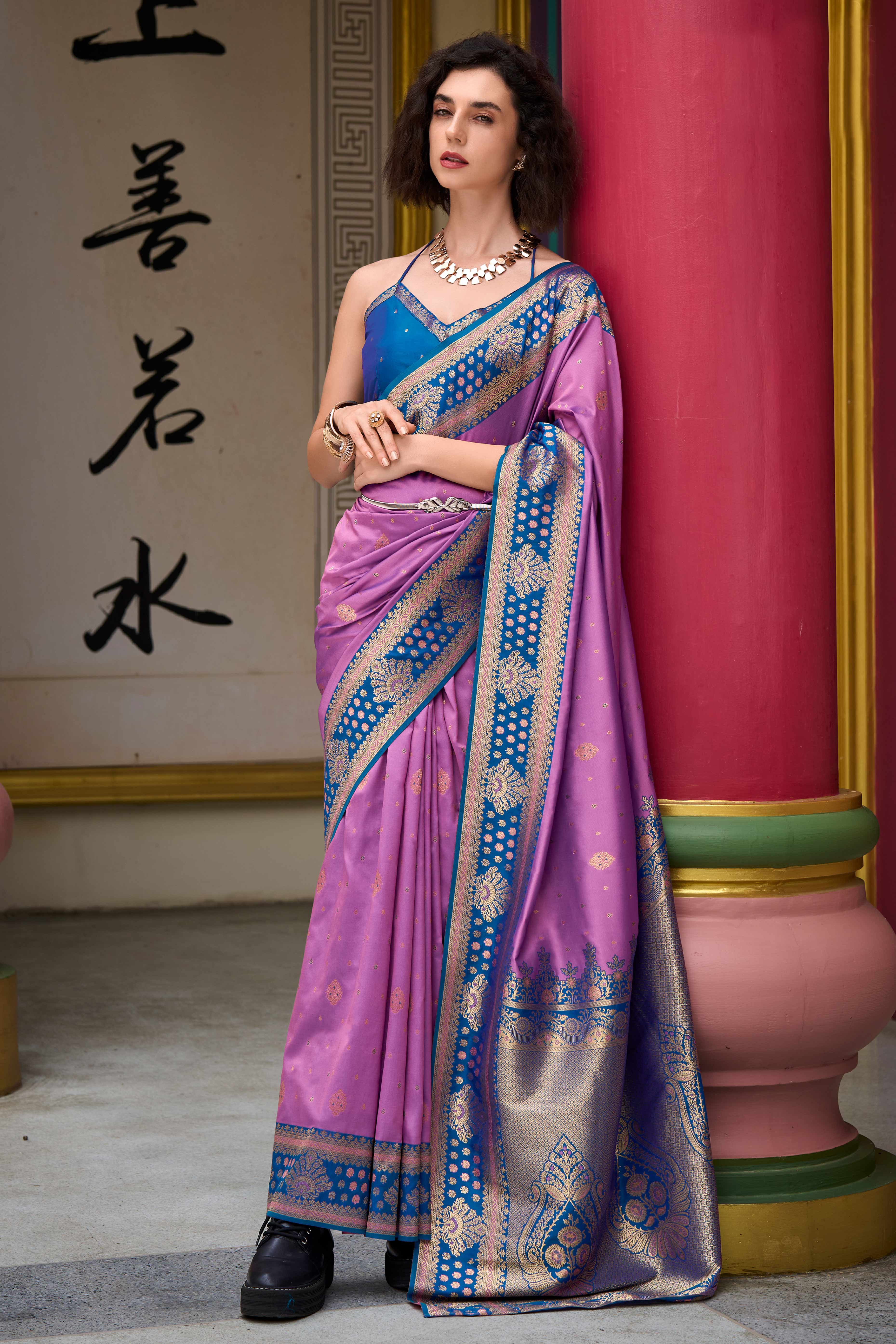 Pure Soft Banarasi Silk Saree in Lavender Hue with Timeless Zari Butti Patterns