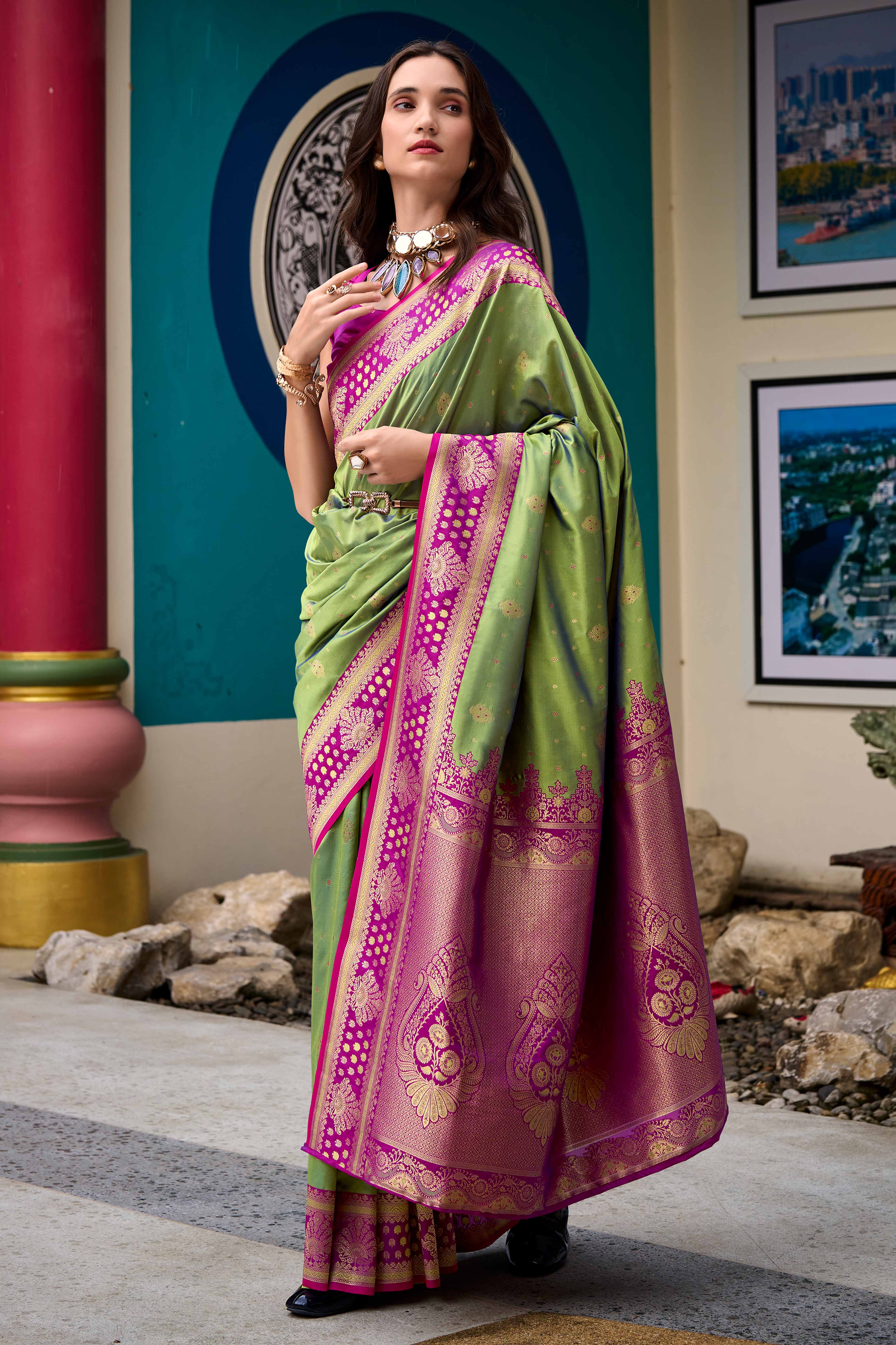 Pure Soft Banarasi Silk Saree in Pistachio Green Hue with Timeless Zari Butti Patterns