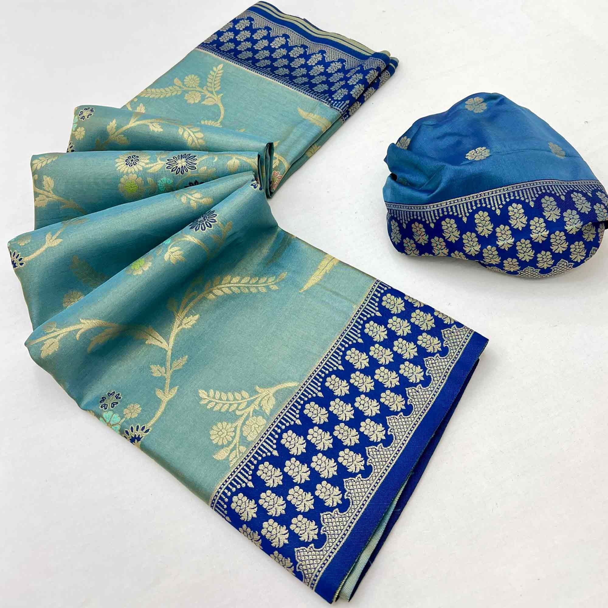 Sea Green Tissue Dharmavaram Silk Saree Adorned with Fine Traditional Minakari Weaving