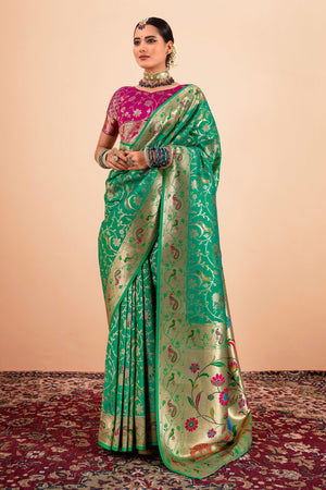 Green Floral Zari Weaving Pure Silk Paithani Saree