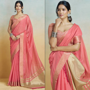 Gajari Pink Woven Cotton Silk Saree With Tassels