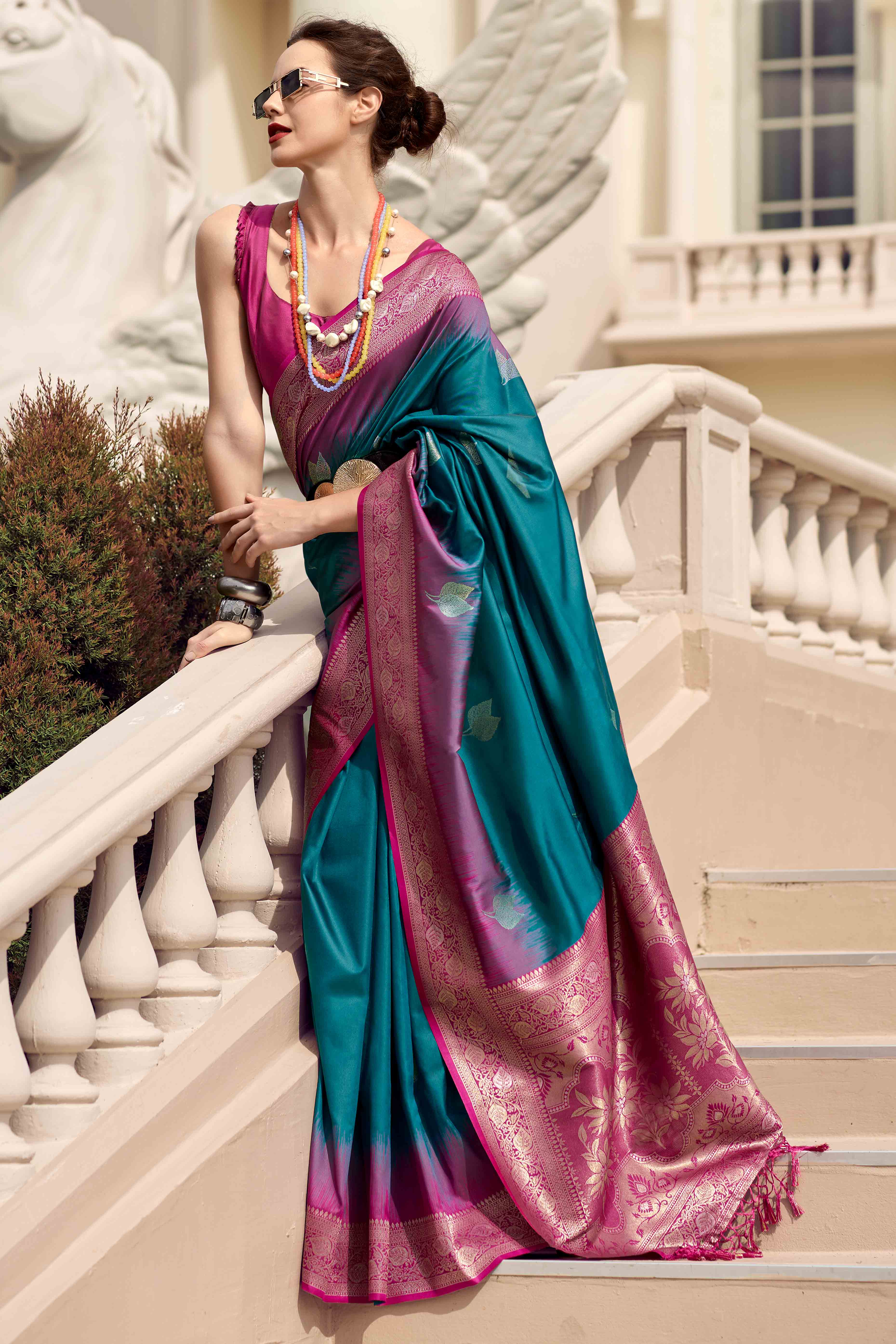 Morpich Blue Zari Weaving Pure Silk Saree