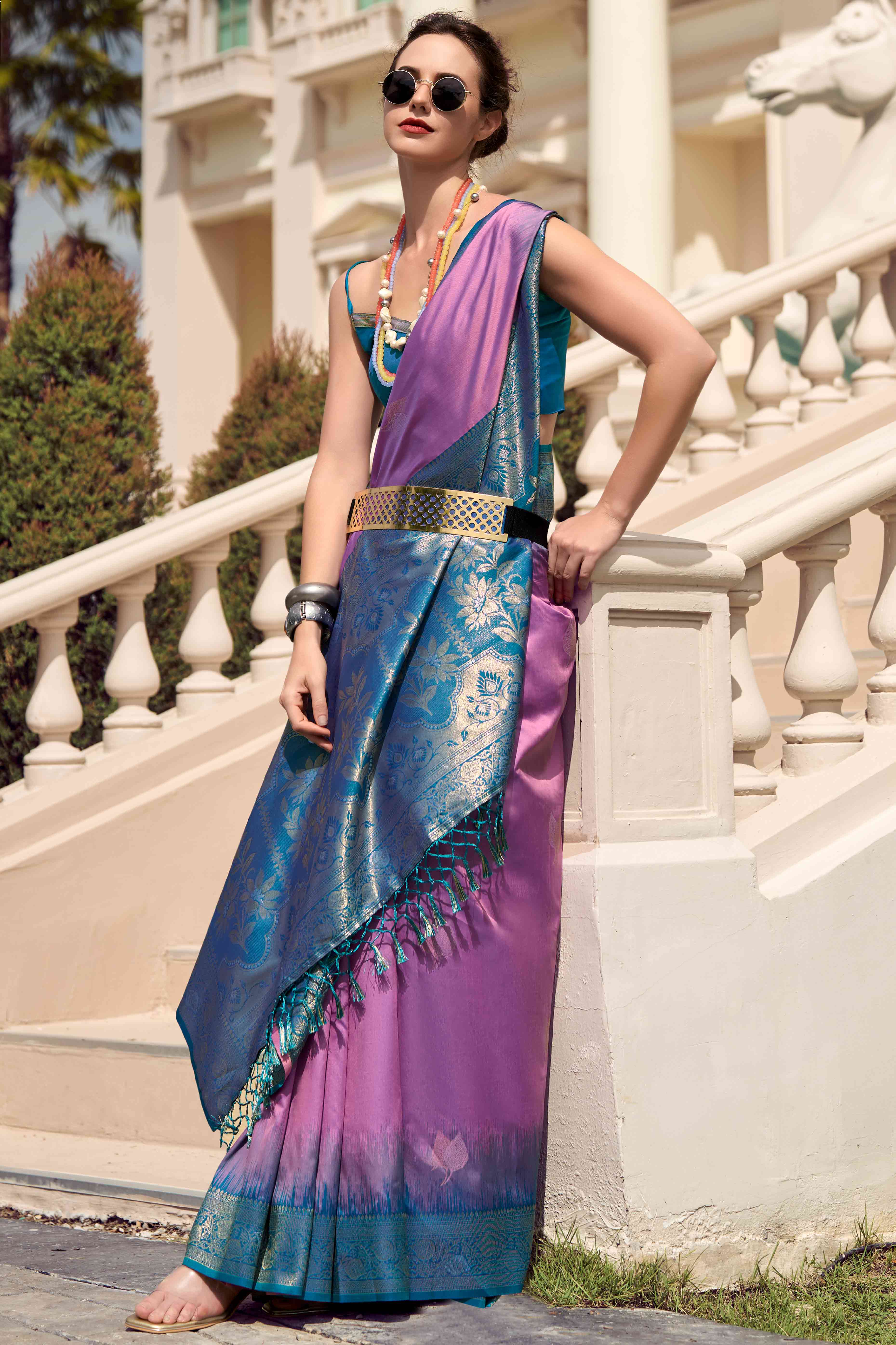 Dark Mauve Zari Weaving Pure Silk Saree