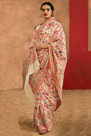 Graceful Offwhite Floral Weaving Pashmina Modal Cotton Blend Saree With Timeless Appeal