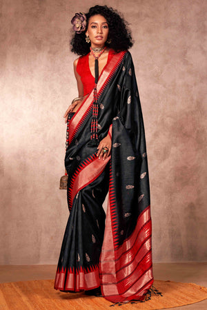 Traditional Bhagalpuri Silk Saree with Gadwal-Inspired Black Zari Weaving