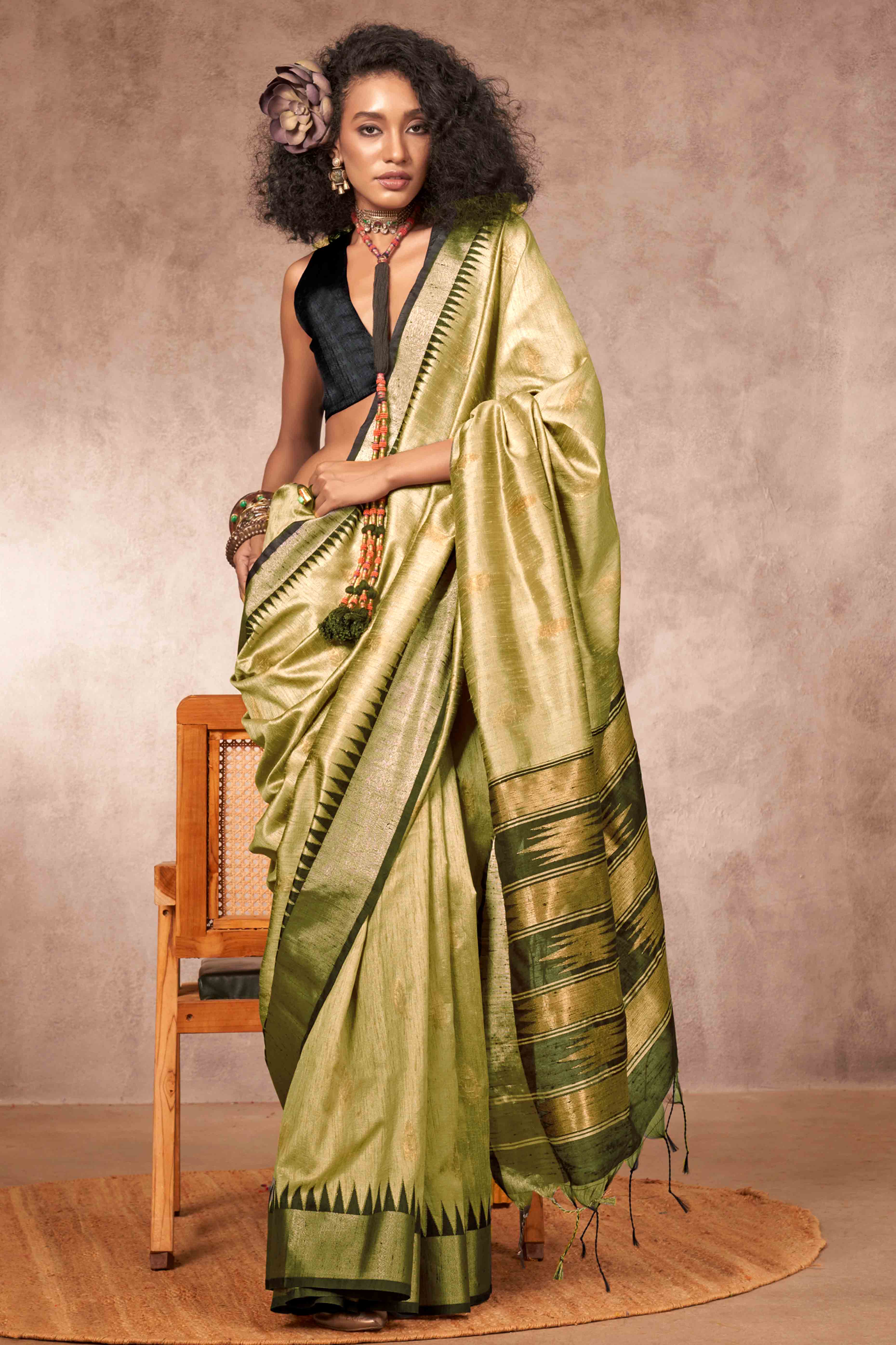 Traditional Bhagalpuri Silk Saree with Gadwal-Inspired Gold Zari Weaving