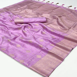 Pink Woven Art Silk Saree With Tassels