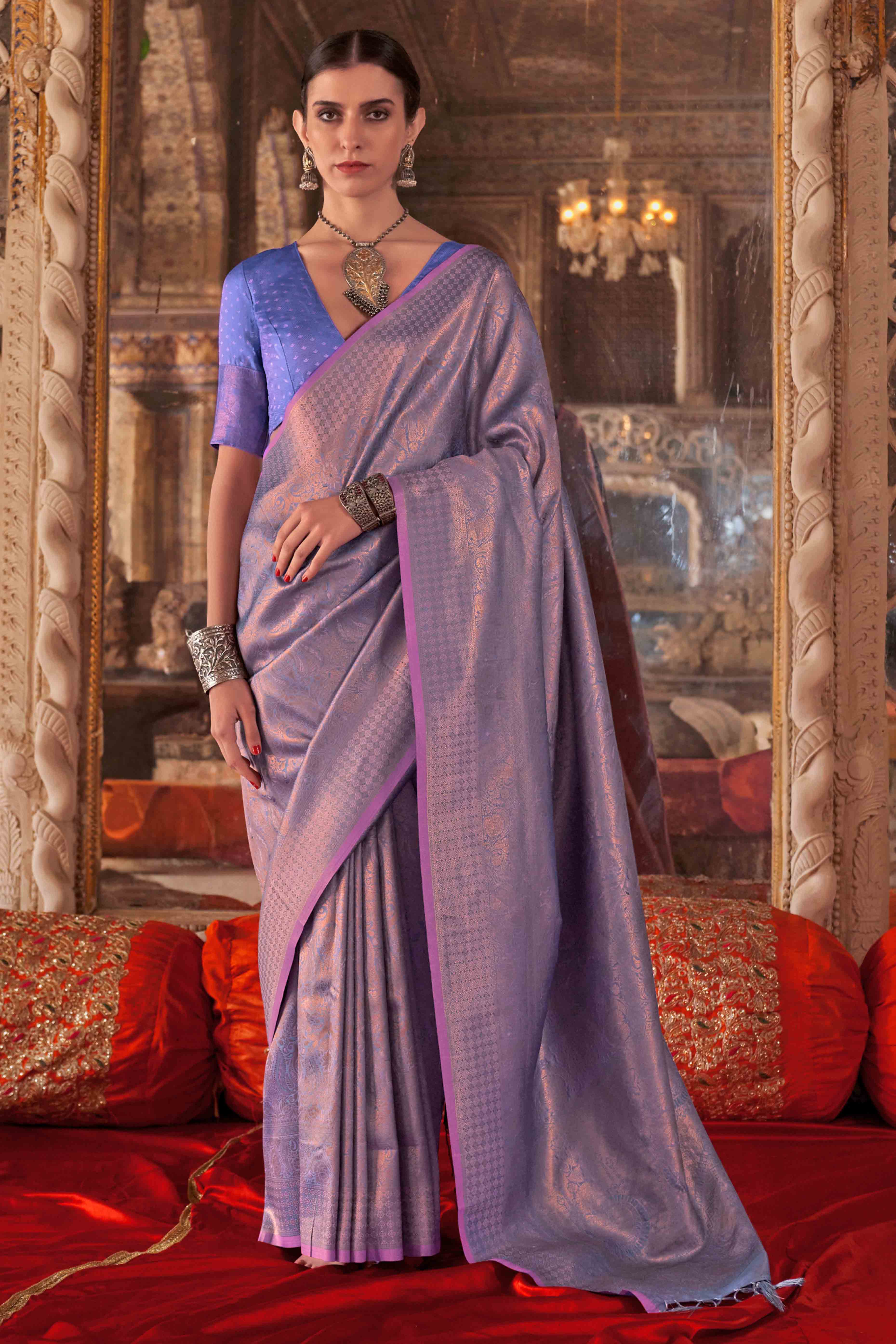 Lavender Pure Look Banarasi Saree with Classic Zari Brocade Weaving
