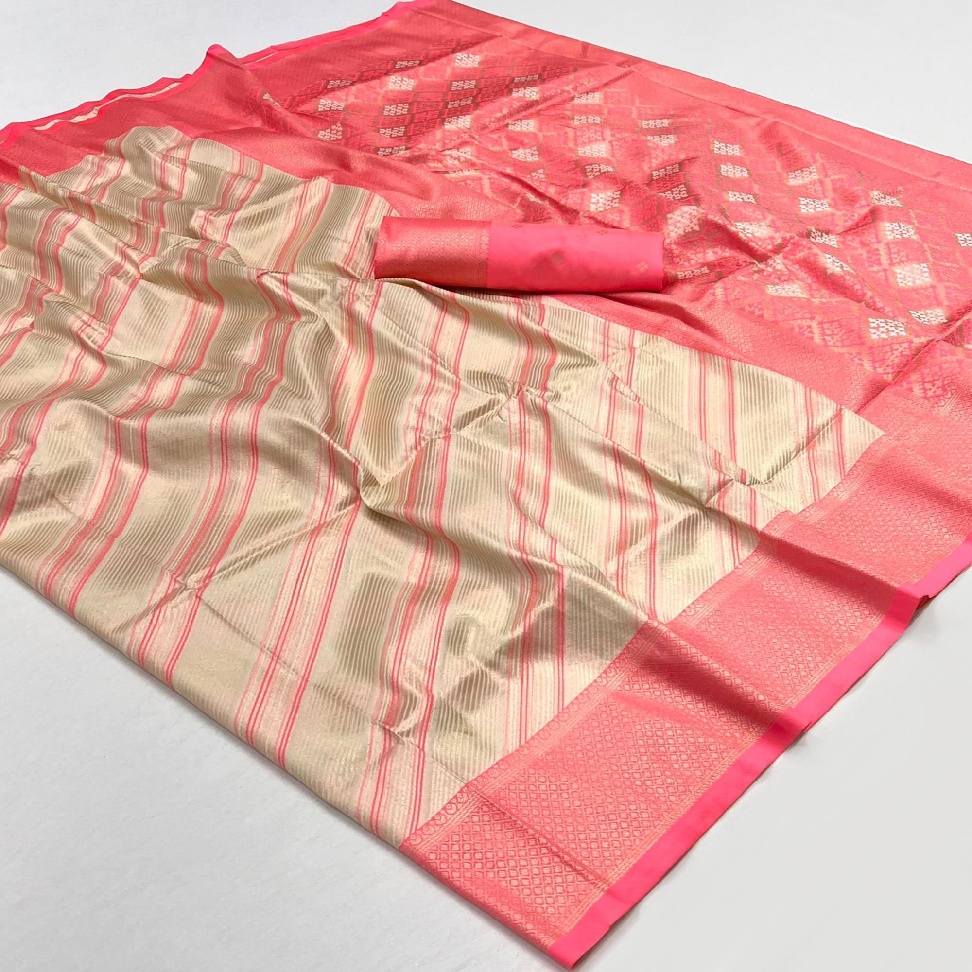 Beige Woven Art Silk Zari Saree