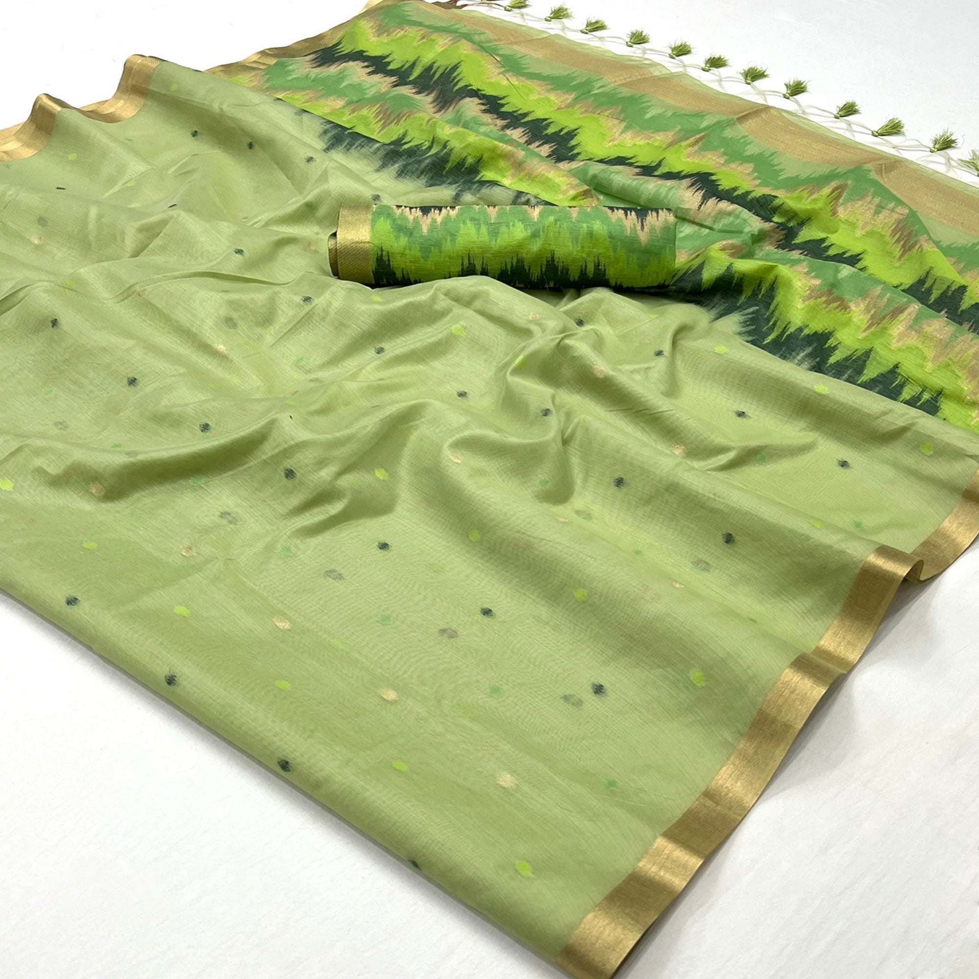 Green Woven Cotton Silk Saree