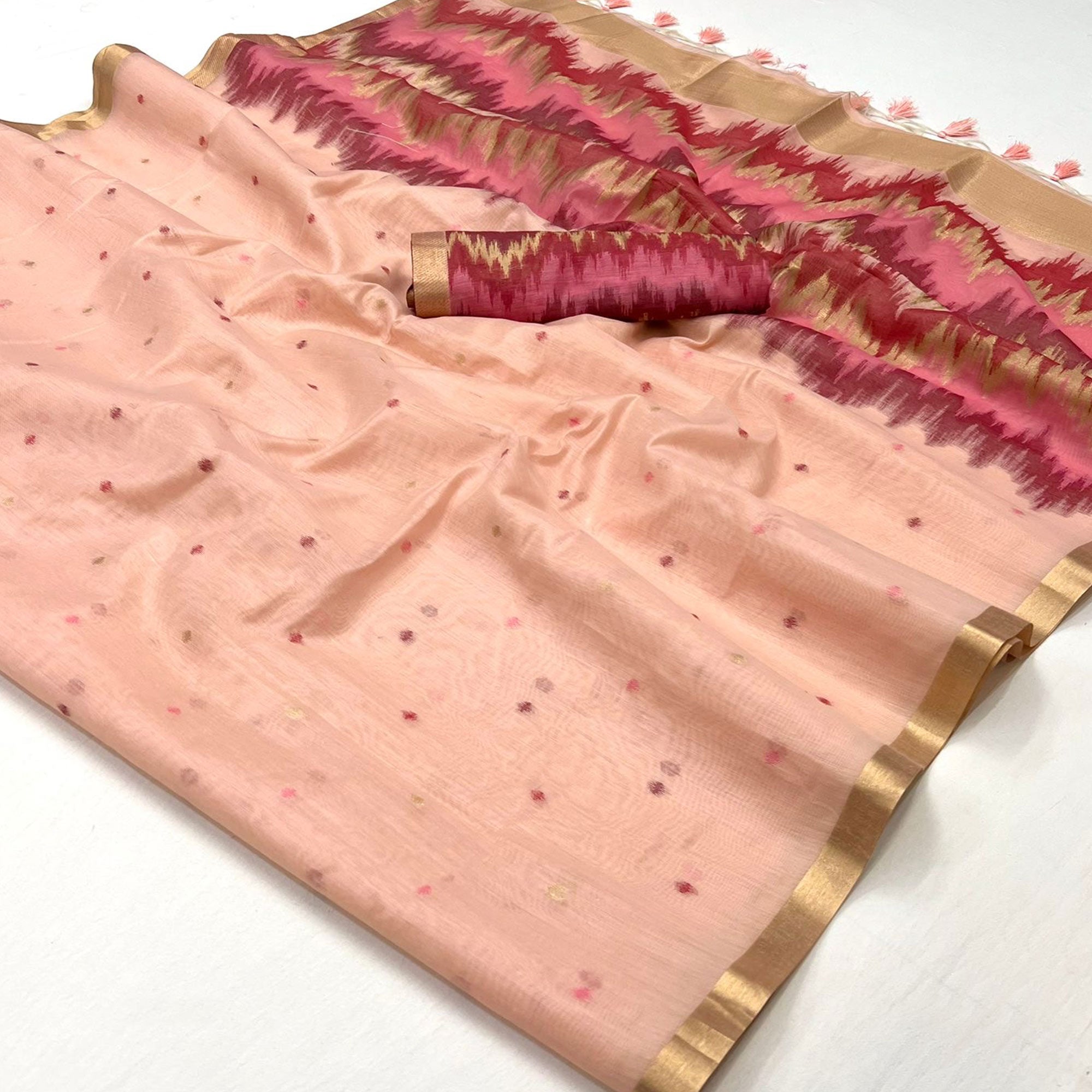 Peach Woven Cotton Silk Saree
