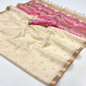 Cream Woven Cotton Silk Saree