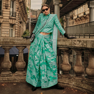 Green Woven Organza Saree