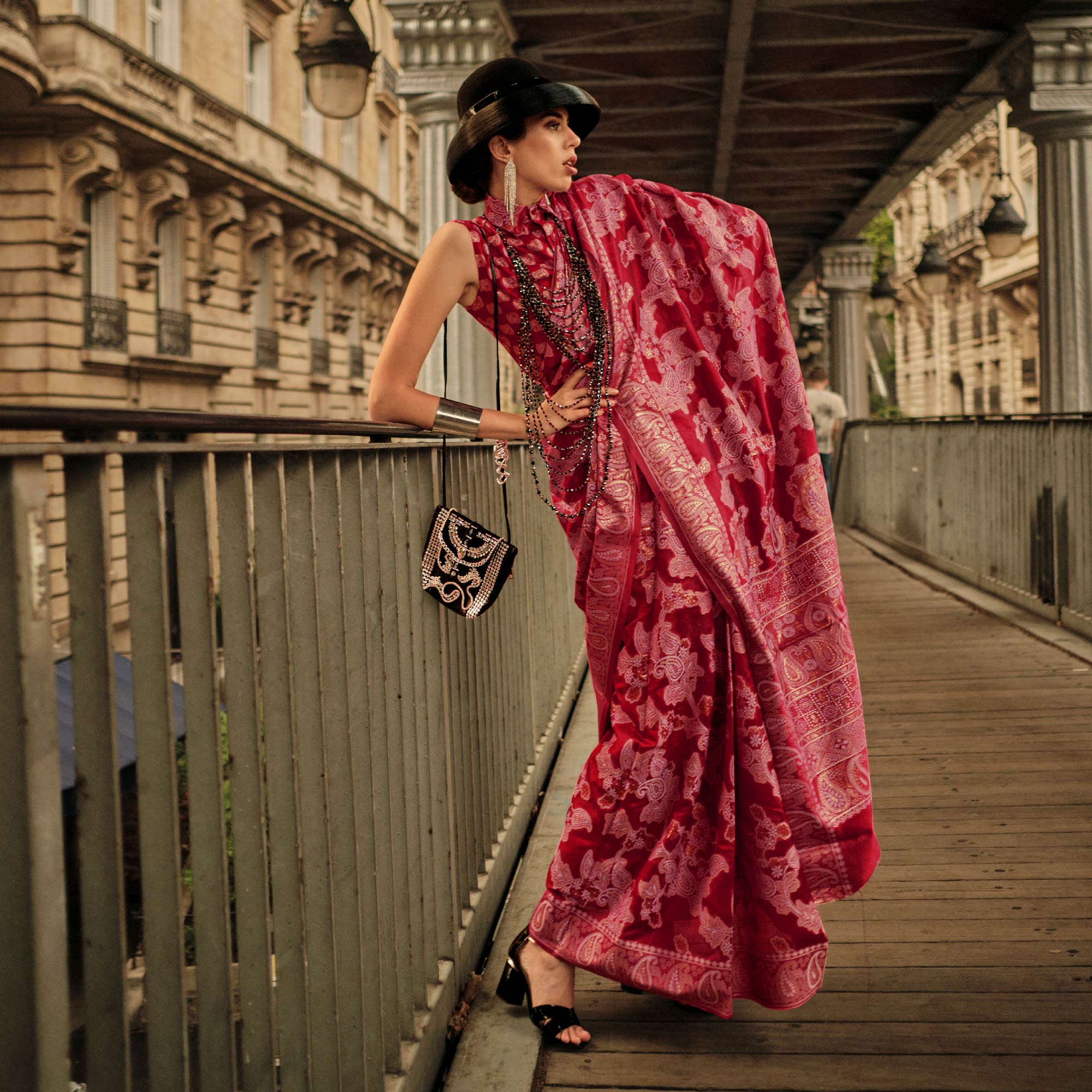 Red Woven Organza Saree
