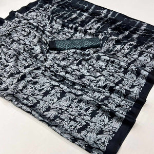 Grey & Black Contemporary Printed Satin Saree