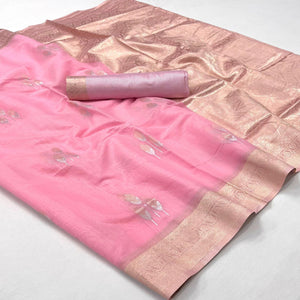Pink Zari Woven Linen Saree