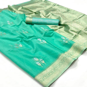 Turquoise Zari Woven Linen Saree