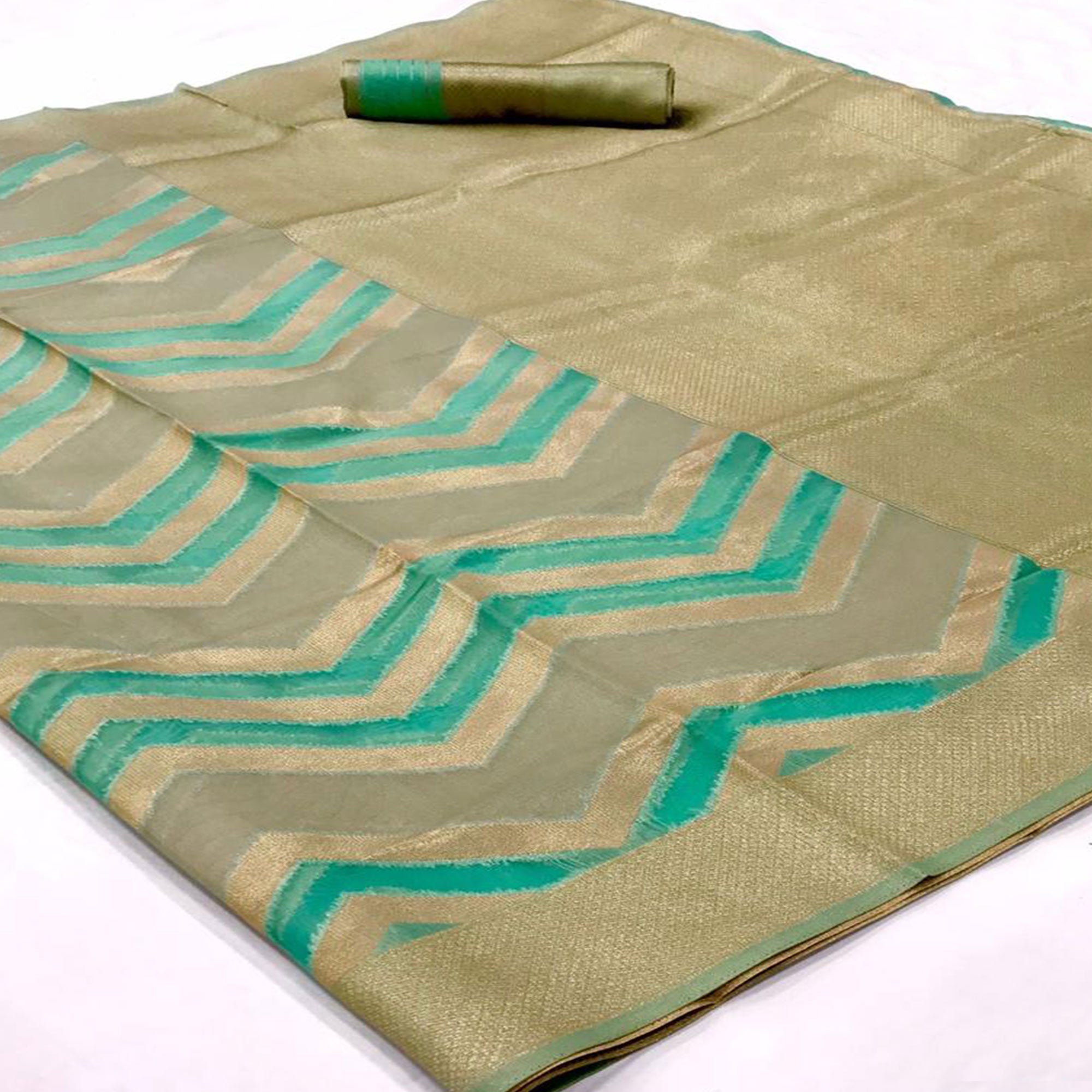 Turquoise Woven Organza Saree