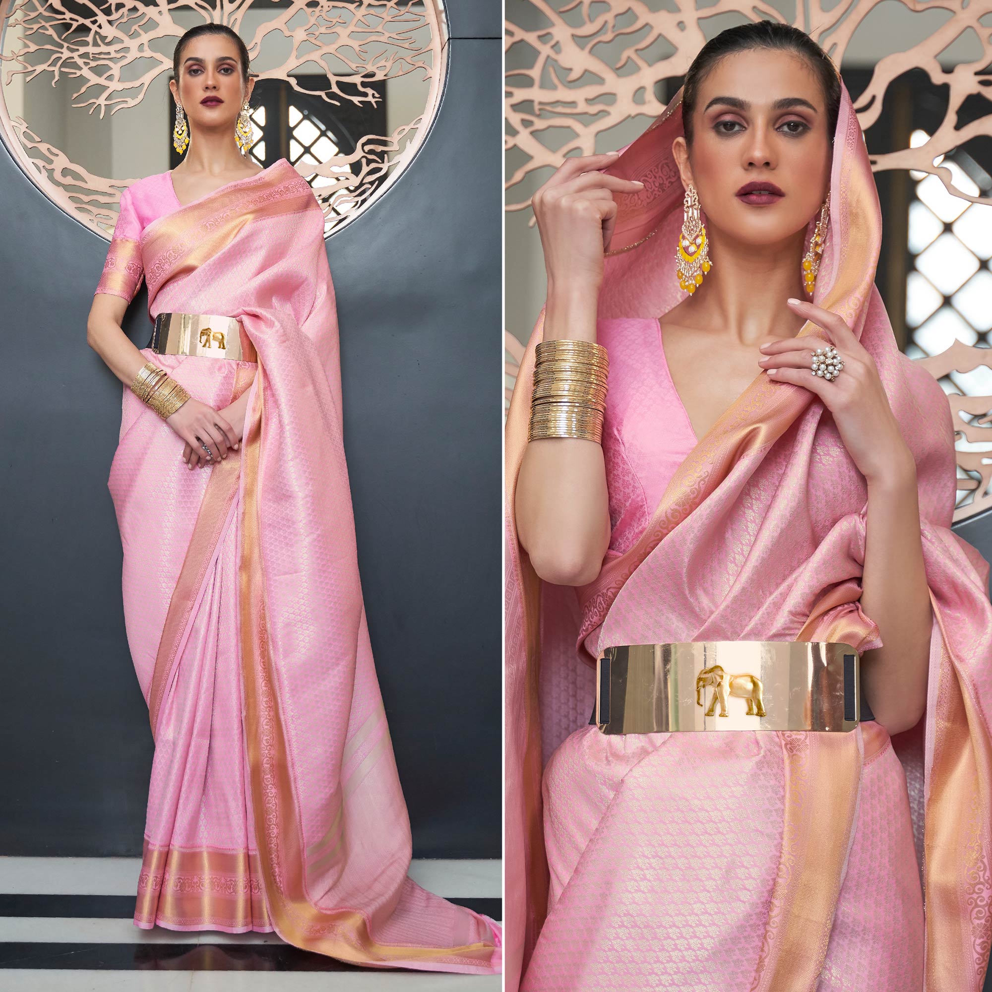Pink Woven Art Silk Saree