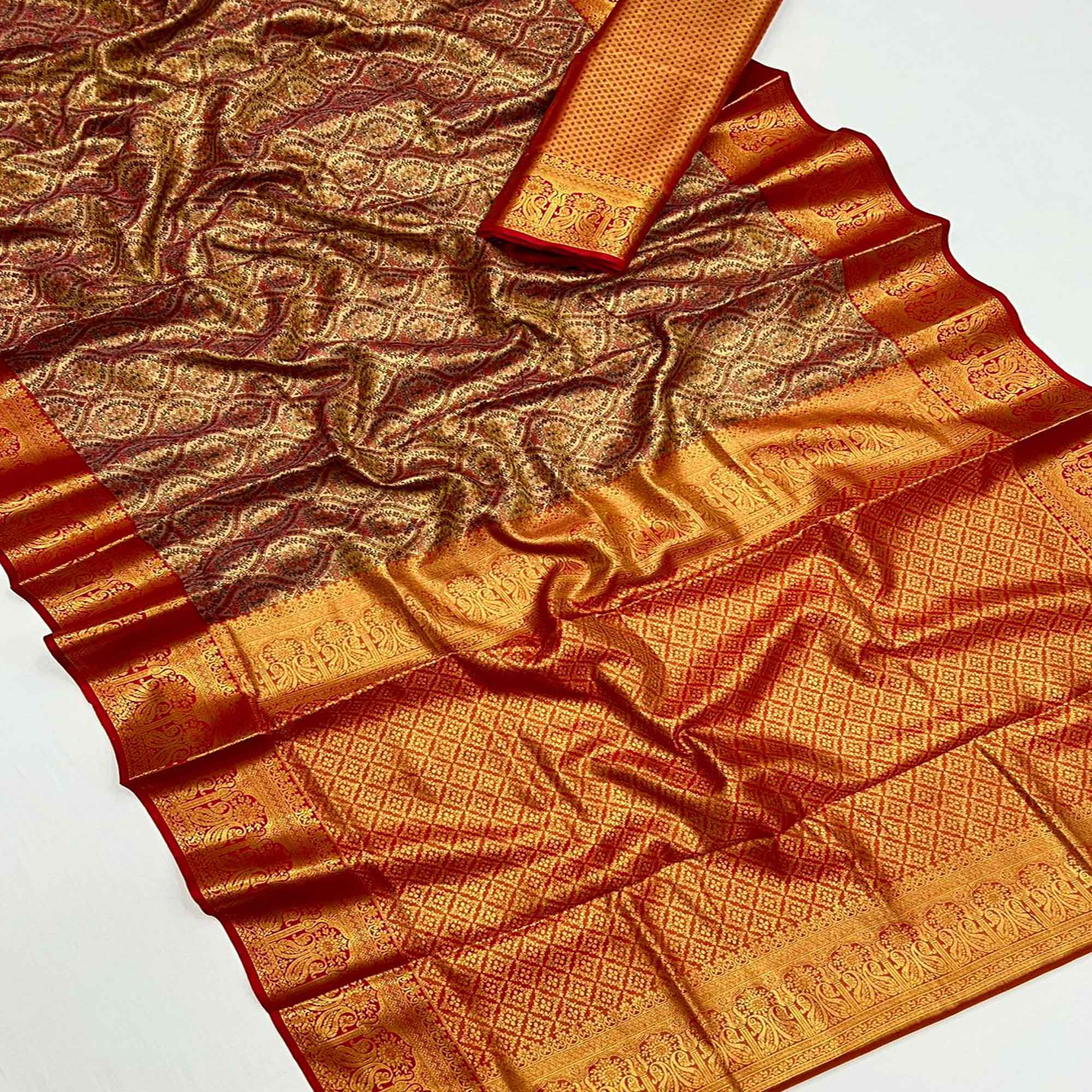 Red Woven Art Silk Saree
