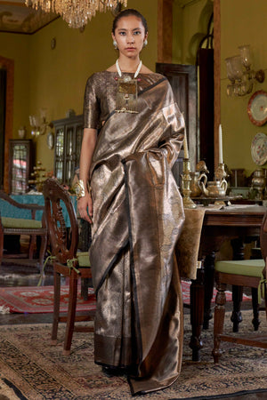 Brown Kanjivaram Saree in Lustrous Silk with Exquisite Zari Weaving