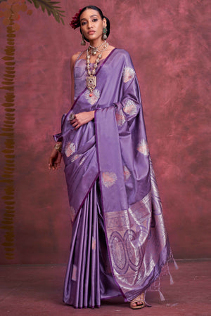Purple Handloom Weaving Satin Saree