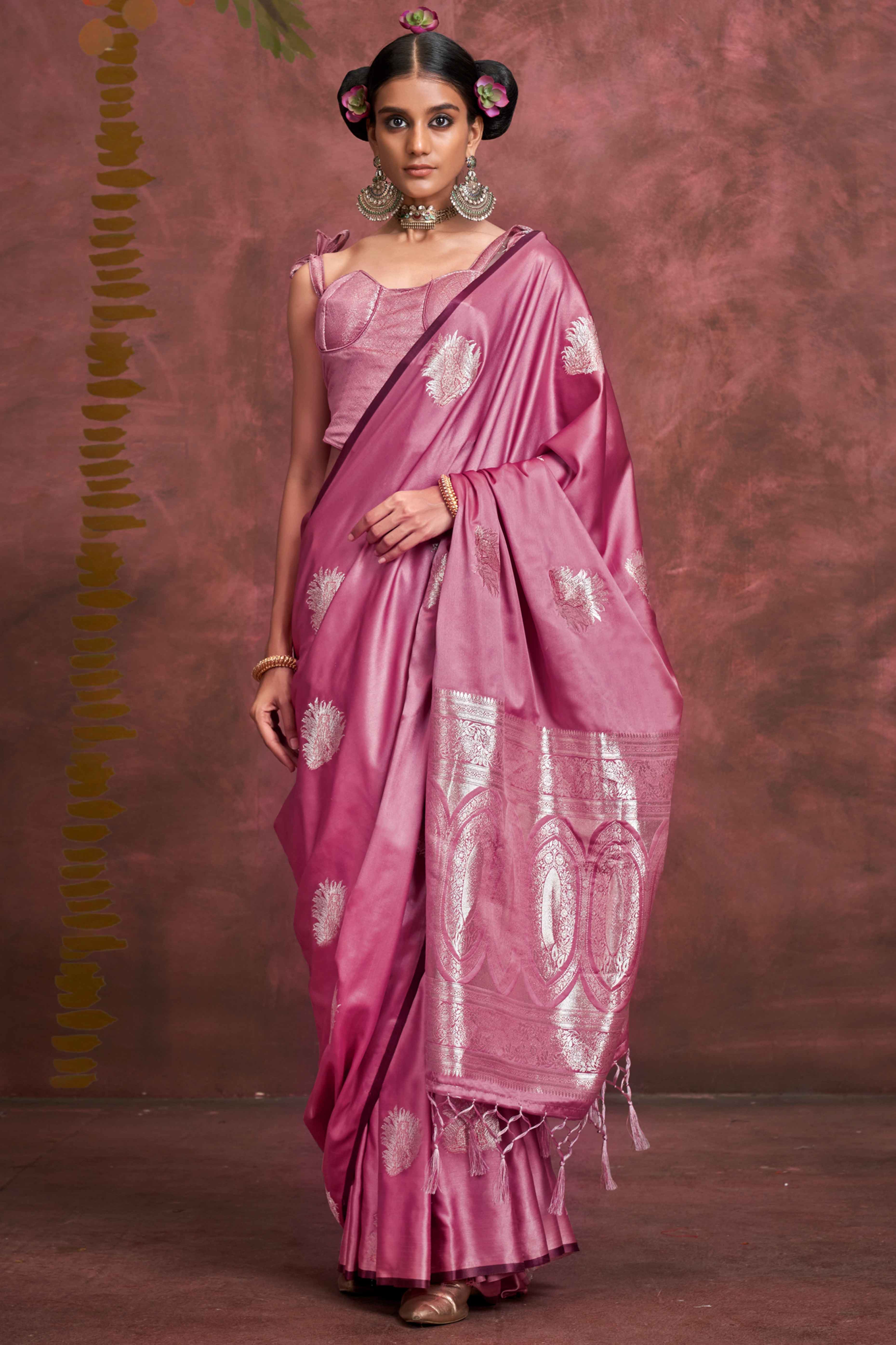 Pink Handloom Weaving Satin Saree