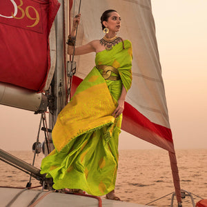 Green Woven Satin Two Tone Saree