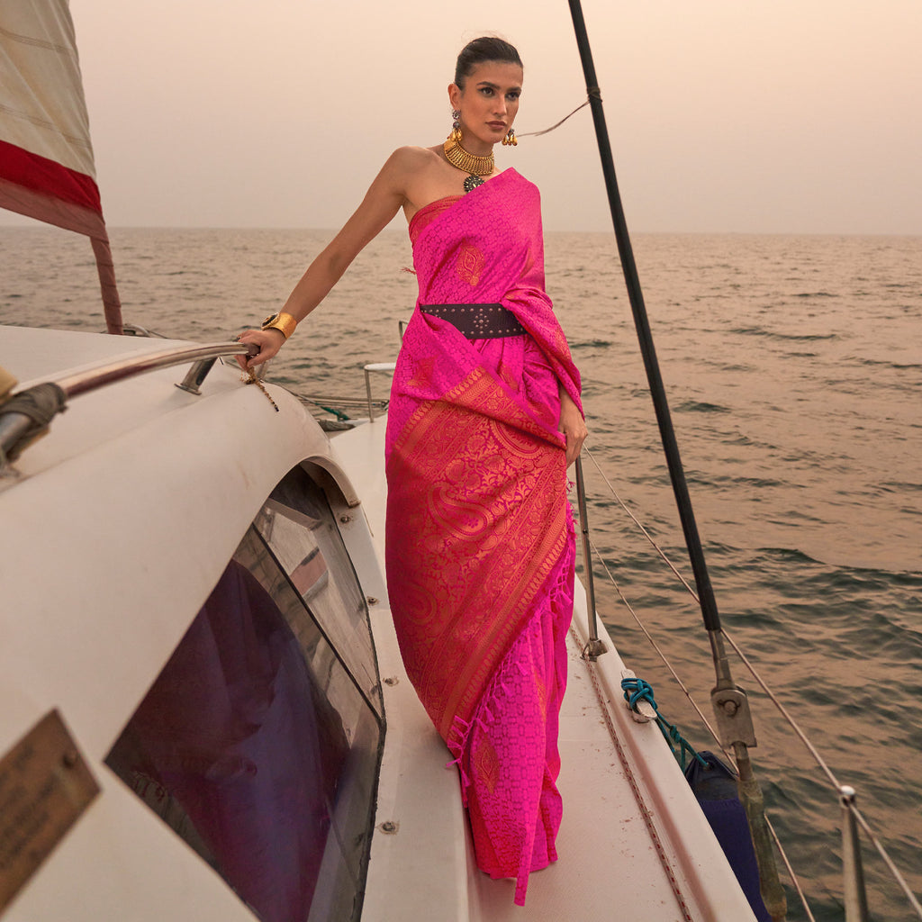 Rani Pink Radiant Embroidered Saree