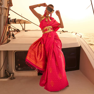 Dark Pink Woven Satin Two Tone Saree