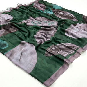 Green Floral Digital Printed Satin Saree