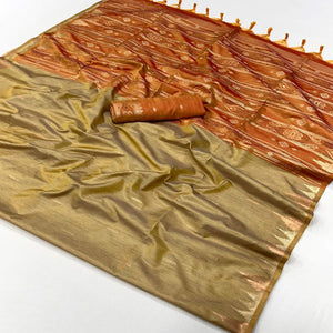 Chikoo Zari Work Woven Tussar Silk Saree With Tassels