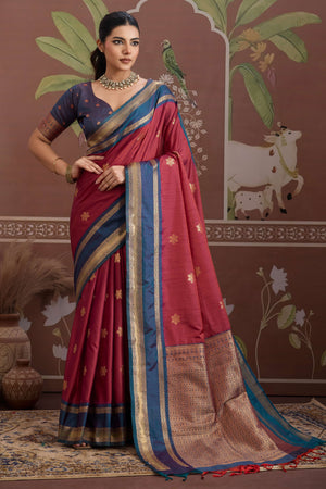 Luxury Style Maroon Saree in Silk Blend with Intricate Zari Work