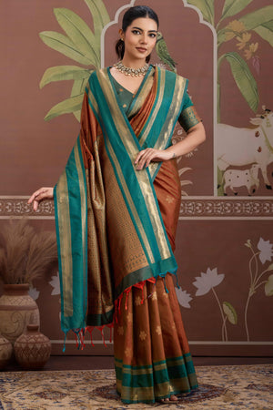 Luxury Style Brown Saree in Silk Blend with Intricate Zari Work