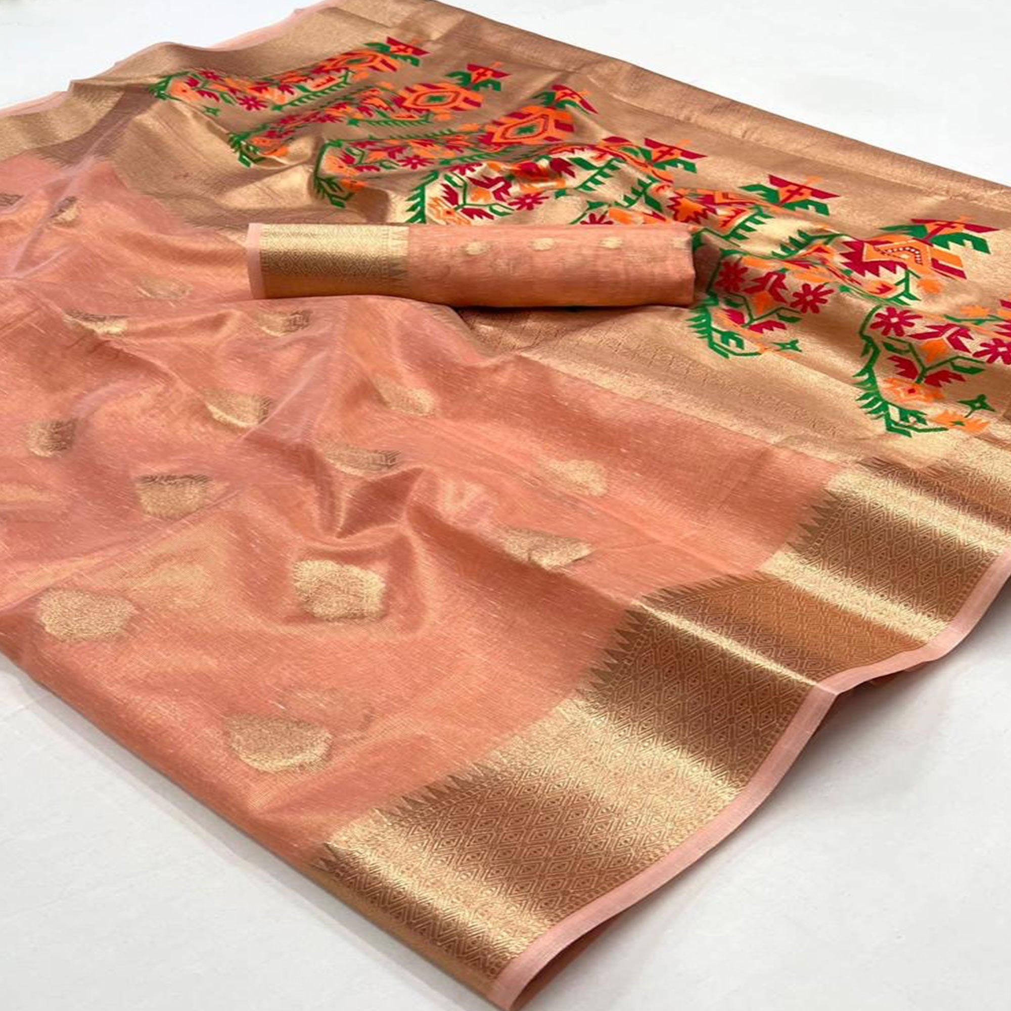 Peach Woven Tissue Paithani Saree