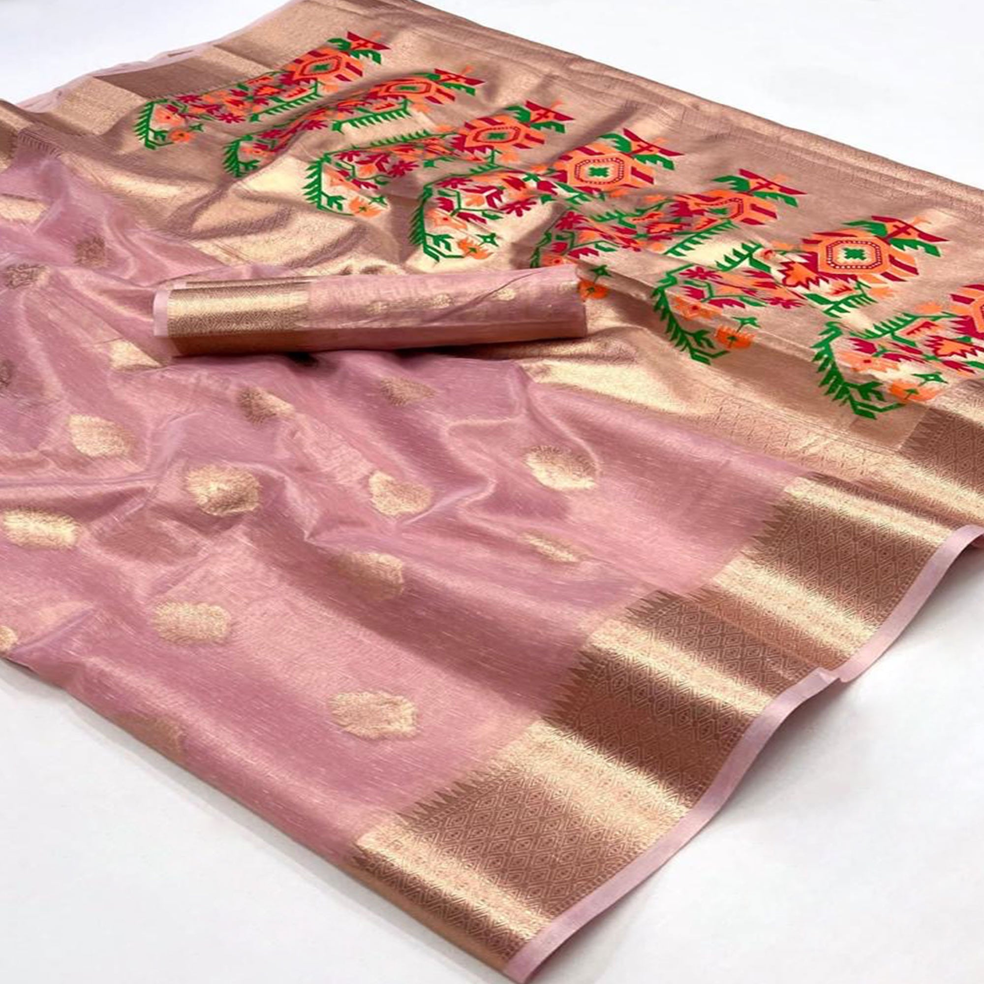 Pink Woven Tissue Paithani Saree