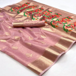 Pink Woven Tissue Paithani Saree