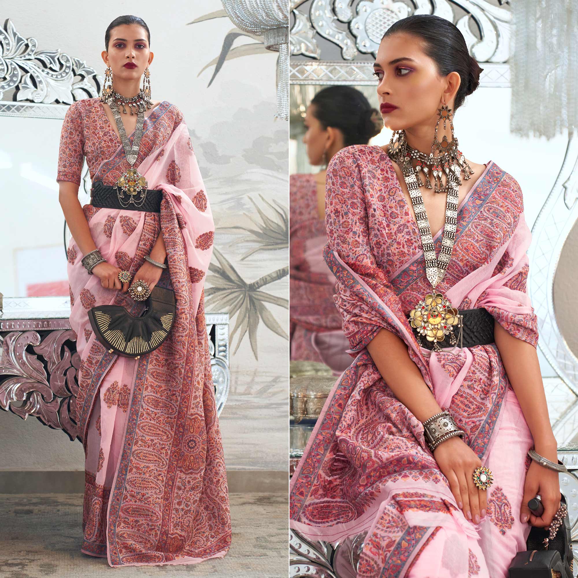 Pink Woven Chanderi Silk Saree