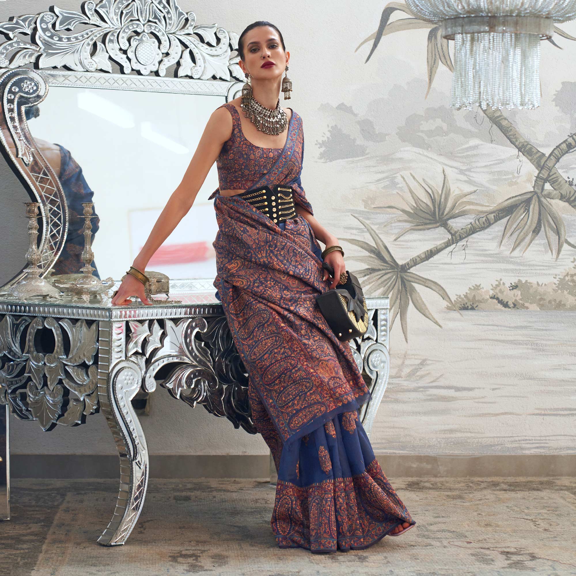 Blue Woven Chanderi Silk Saree