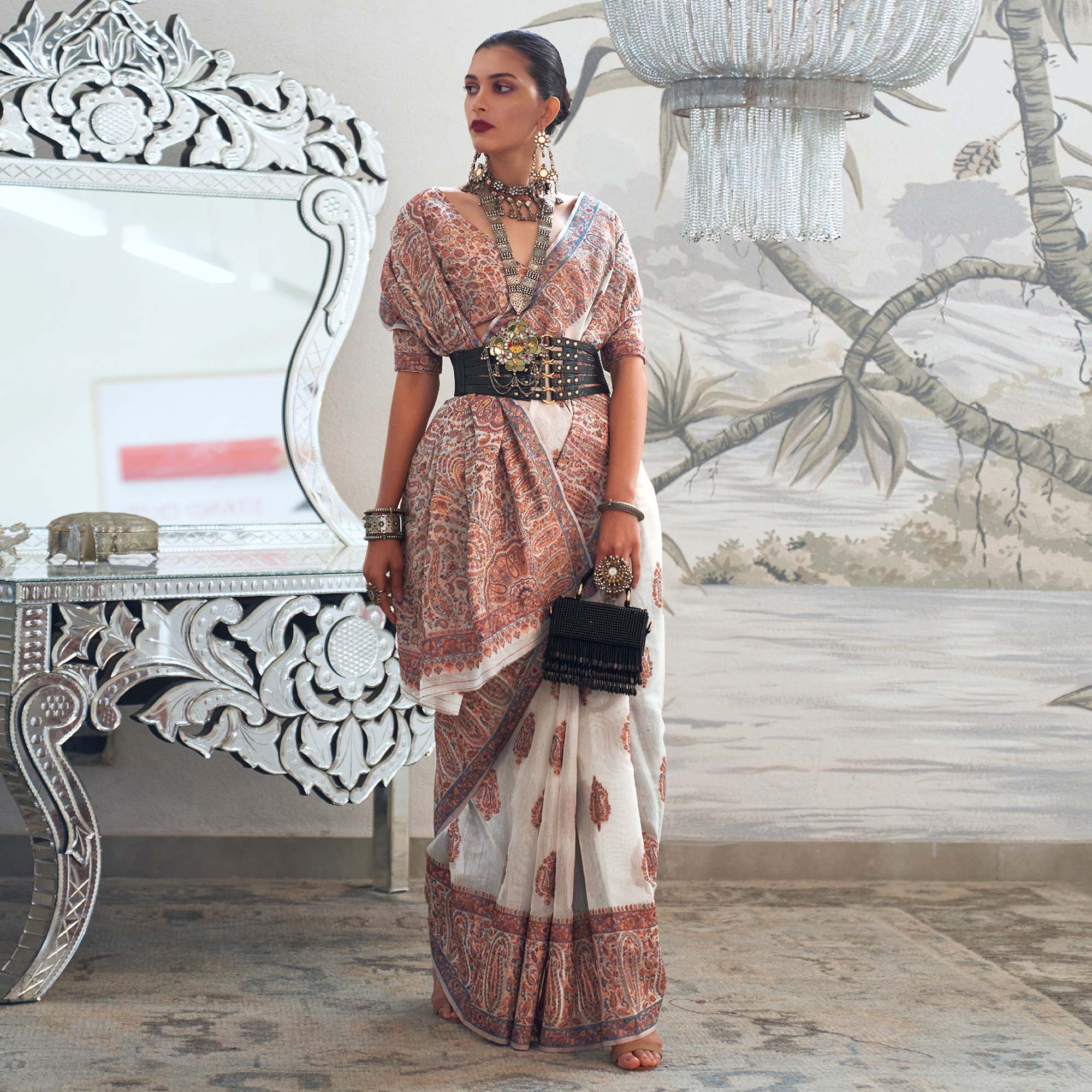 Off White Woven Chanderi Silk Saree