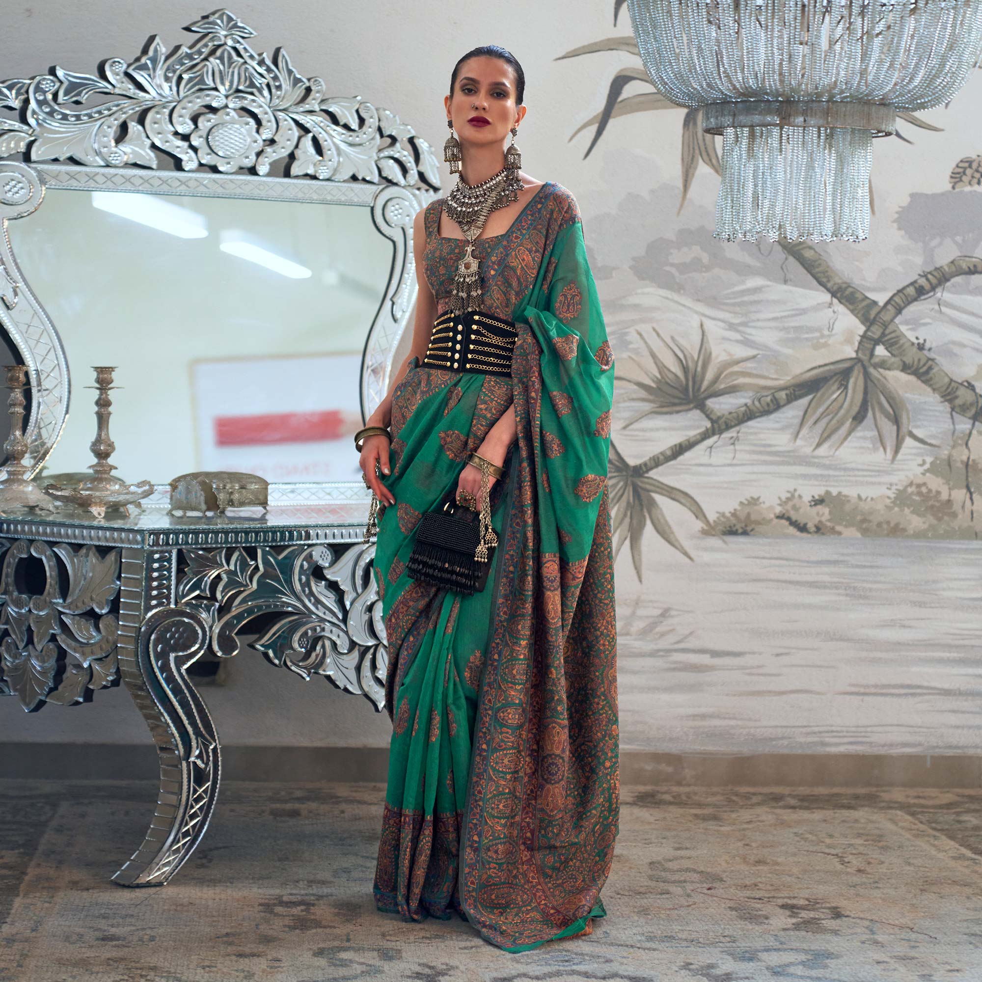 Green Woven Chanderi Silk Saree