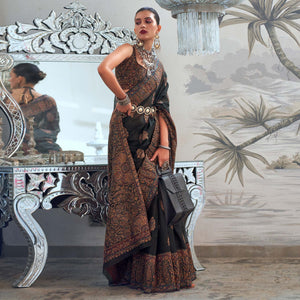Black Woven Chanderi Silk Saree