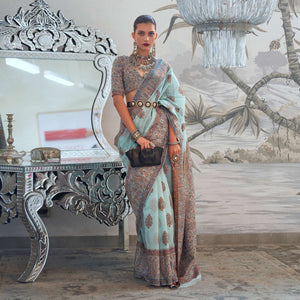 Turquoise Woven Chanderi Silk Saree