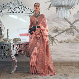 Peach Woven Chanderi Silk Saree