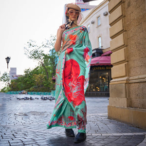 Sea Green Digital Printed Crepe Saree