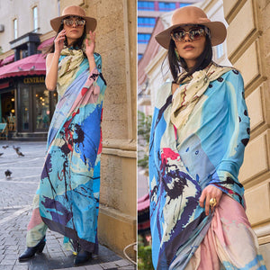 Multicolor Digital Printed Crepe Saree