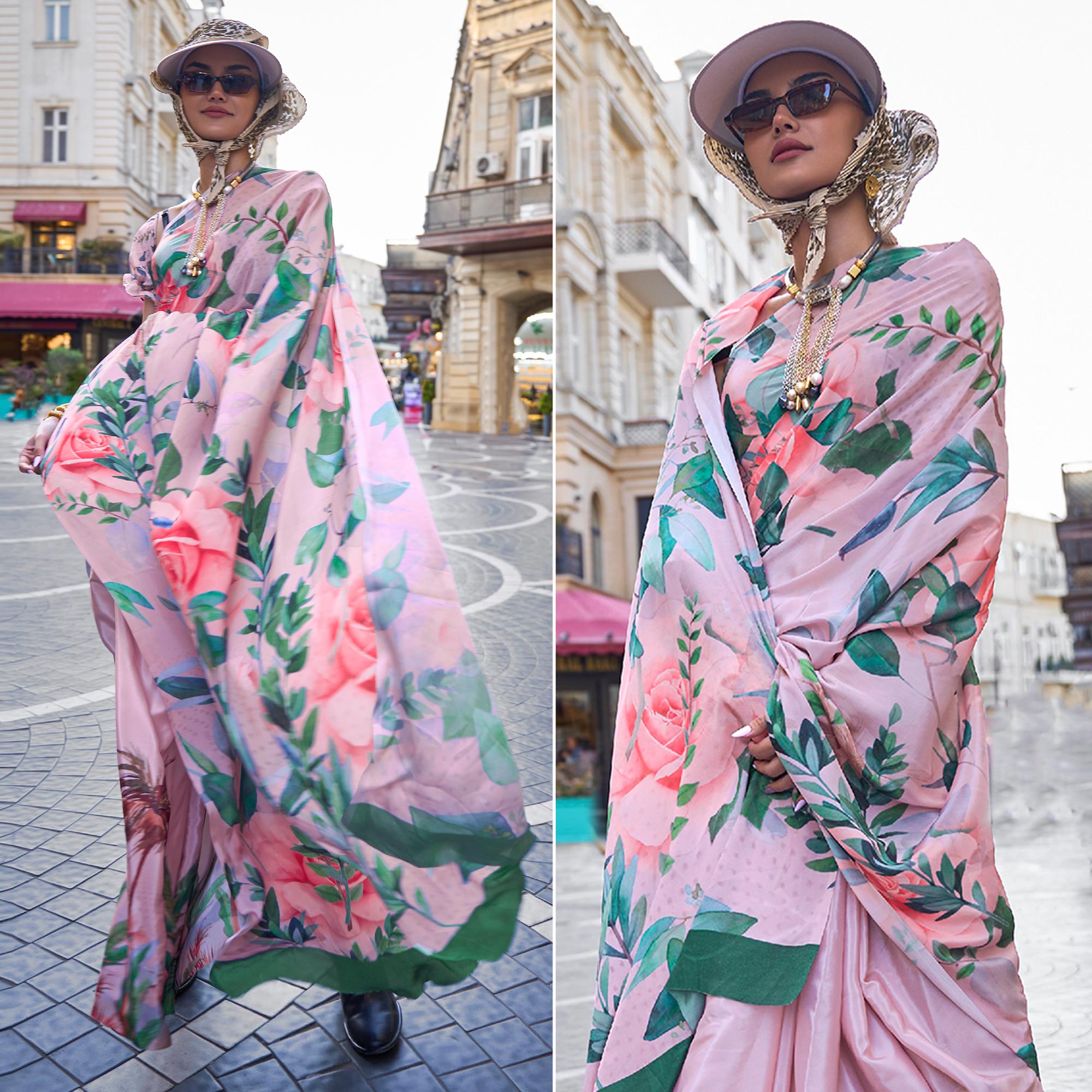 Pink Digital Printed Crepe Saree
