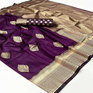 Purple Floral Woven Art Silk Saree